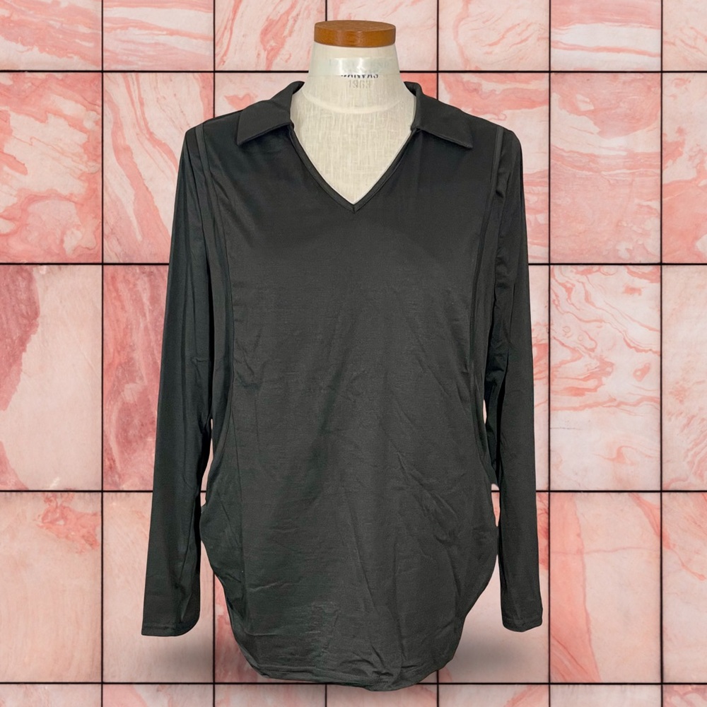 Esotell WBQ Black Long Sleeve Nursing Breastfeeding Shirt NWT SzL Maternity